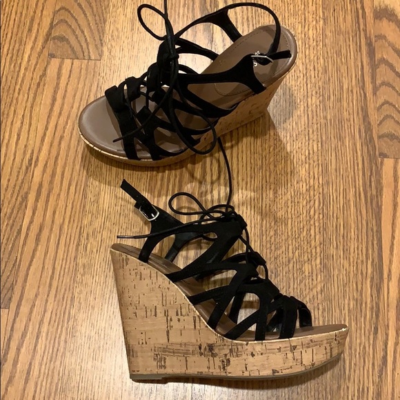 Black Lace Up Wedges - Picture 3 of 3